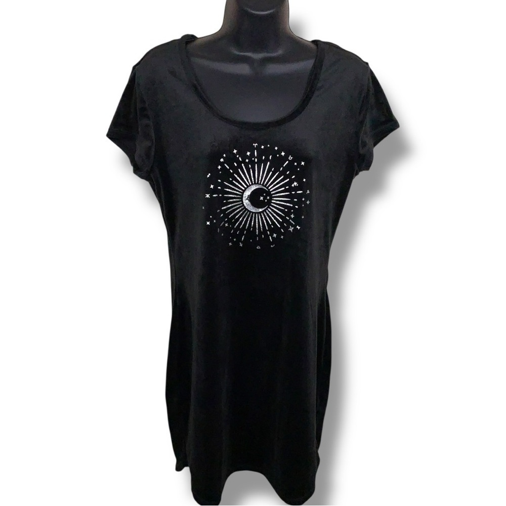 Large Juniors Black Velour Silver Moon Whimsigoth Velour Dress Goth Stretch